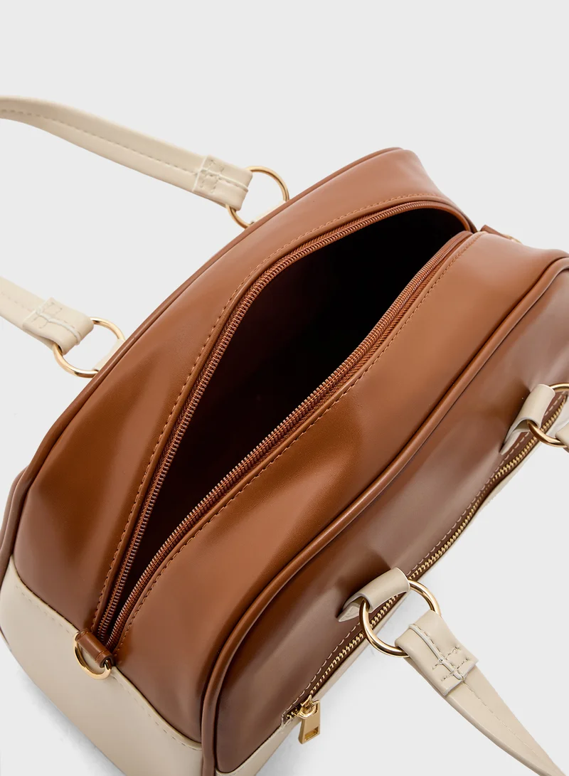 Ginger Zip Detail Bowler Satchel Bag