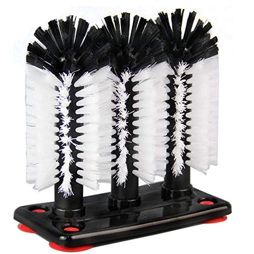 FEENM Water Bottle Cleaning Brush Glass Cup Washer with Suction Base 3 Head Bristle Brush for Beer Cup, Long Leg Cup, Red Wine Glass & More Bar Kitchen Sink Home Tools - Image 1