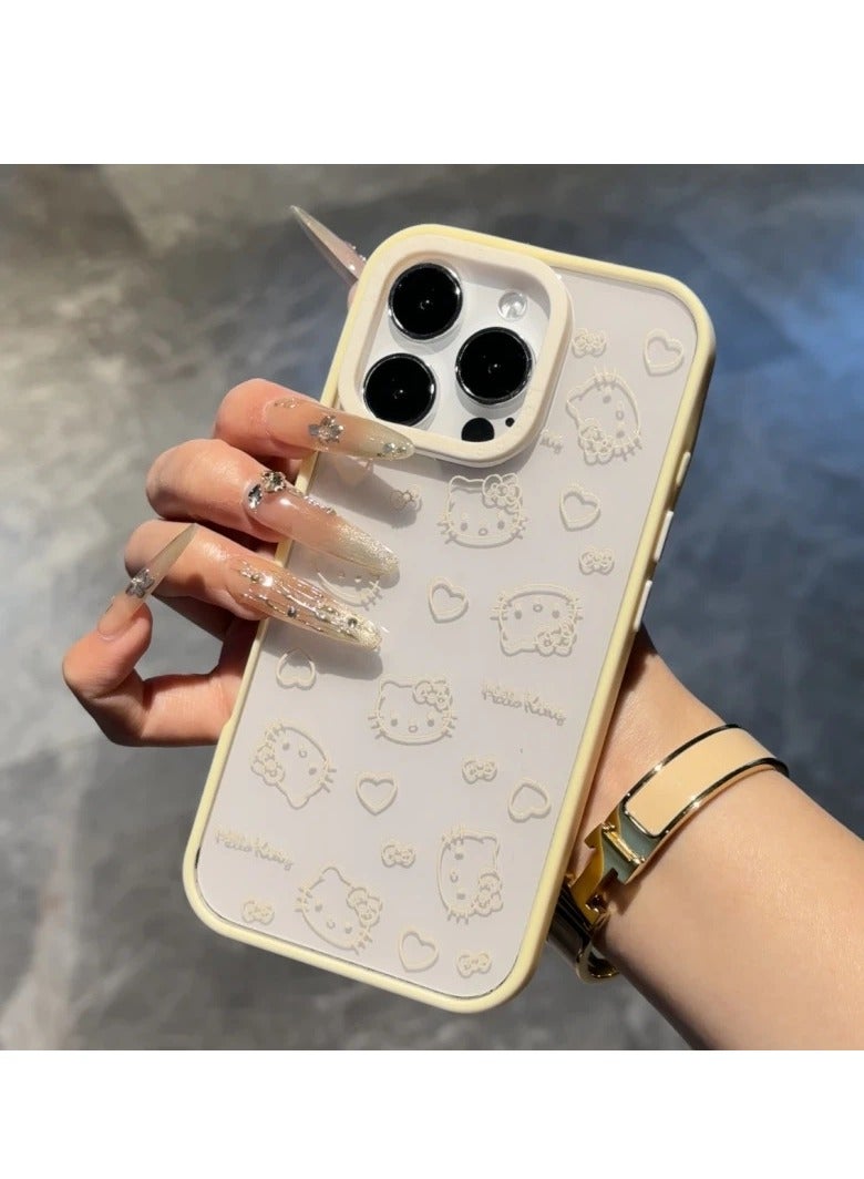 NIBEMINENT Line Love Heart Kitty Protective TPU Case Cover For iPhone 14, Yellow