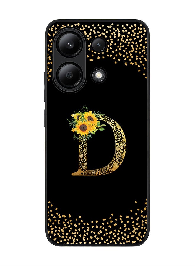 Stylizedd Rugged Black edge case for Xiaomi Redmi Note 13 4G, Cover Custom Monogram Initial Letter Mandala Floral Pattern Alphabet - D ( Black ) - Image 1
