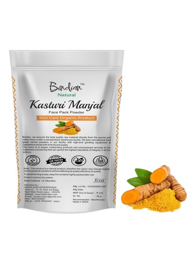 Bindian Kasturi Manjal Powder for Men & Women | Natural Face Pack Powder (50g) - Image 1