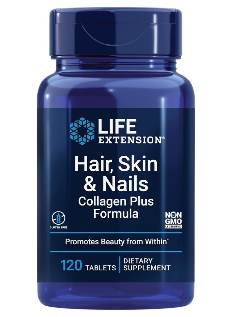 Life Extension Hair, Skin & Nails Collagen Plus Formula - Promotes Collagen & Keratin Health - with Niacin, Vitamin B6, Biotin, Calcium & Zinc - Non-GMO – 120 Count(Pack of 1) - Image 1