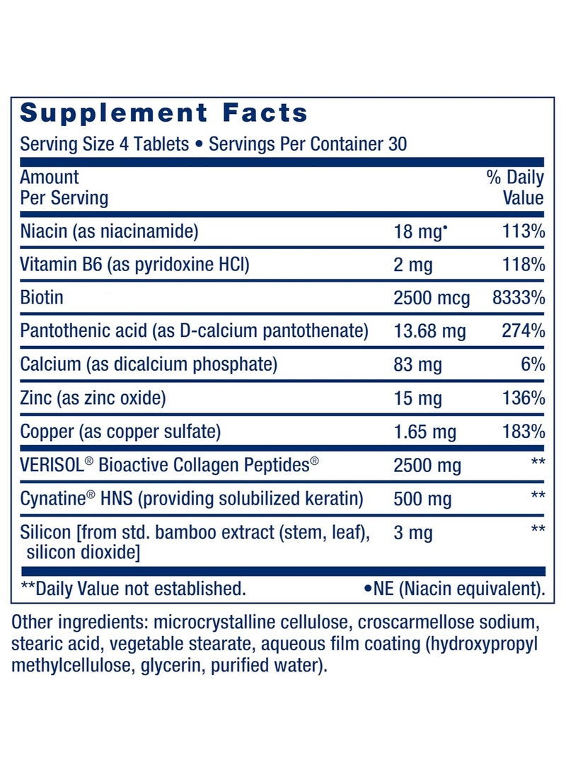 Life Extension Hair, Skin & Nails Collagen Plus Formula - Promotes Collagen & Keratin Health - with Niacin, Vitamin B6, Biotin, Calcium & Zinc - Non-GMO – 120 Count(Pack of 1) - Image 3