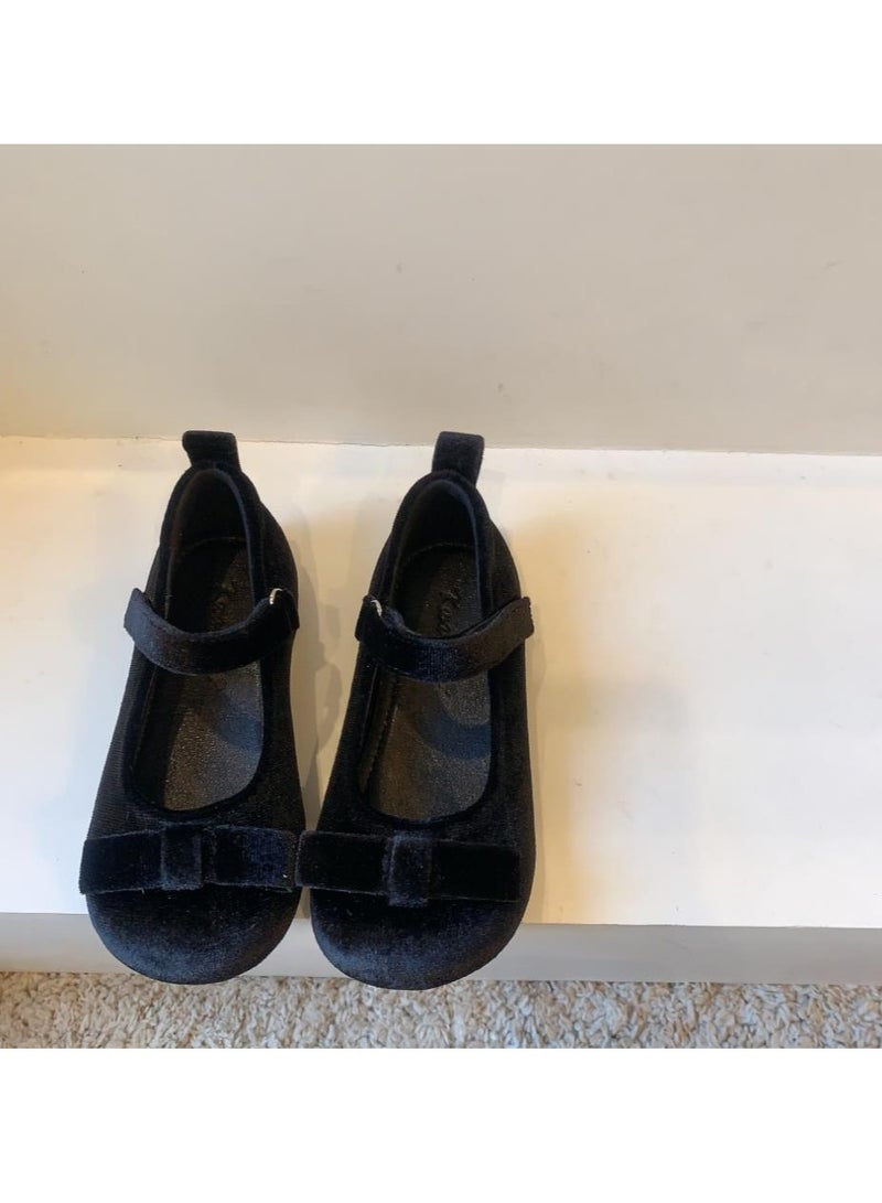 Bow Velvet Children's Single Shoes Princess Shallow Mouth Leather Shoes - Image 5