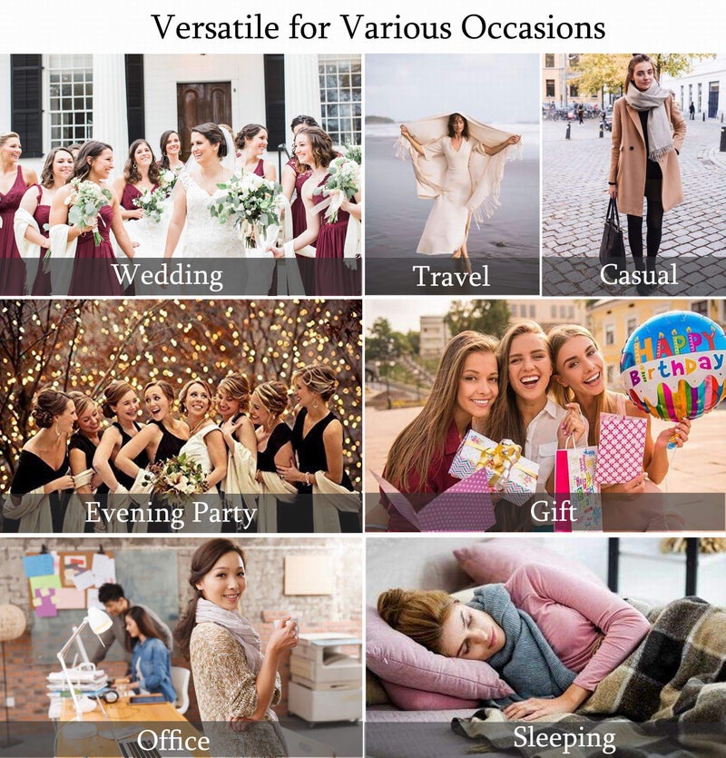 vimate شالات وبسط بوشمينا من فيمات، شالات ووشاح أبيض للنساء للعروسين لحفل الزفاف (أبيض) - Image 5