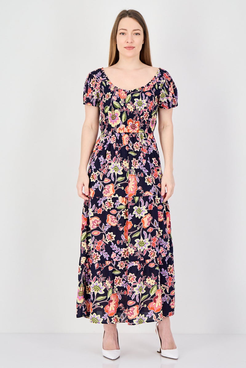 Willow & Whistle Women Floral Pattern Midi Casual Dress, Multicolor - Image 1