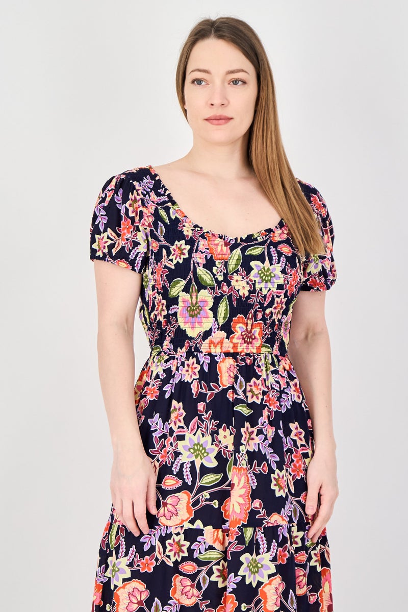 Willow & Whistle Women Floral Pattern Midi Casual Dress, Multicolor - Image 2