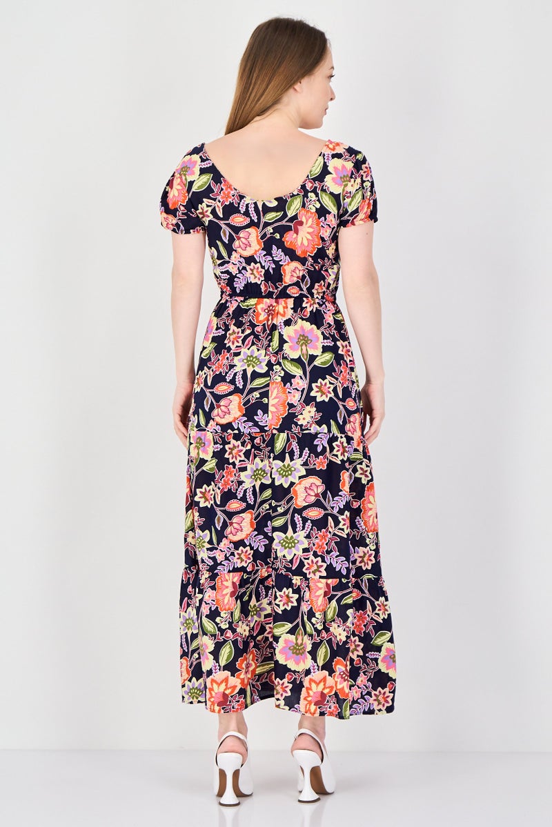 Willow & Whistle Women Floral Pattern Midi Casual Dress, Multicolor - Image 4
