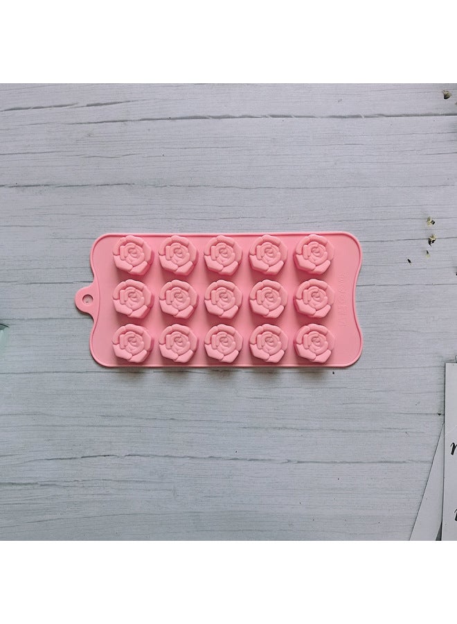 15-Cavity Silicone Baking Tools Rose Chocolate Candy Mold Dessert Pudding Cake Baking Supplies Heat Resistant Non-Stick Coating-Color:Rice Powder - Image 1