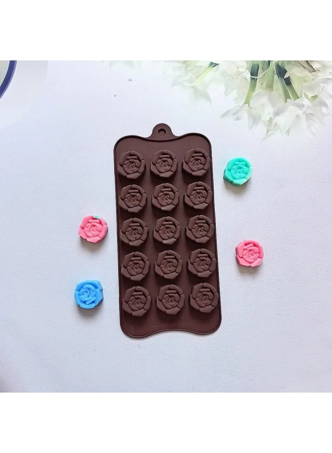 15-Cavity Silicone Baking Tools Rose Chocolate Candy Mold Dessert Pudding Cake Baking Supplies Heat Resistant Non-Stick Coating-Color:Rice Powder - Image 2