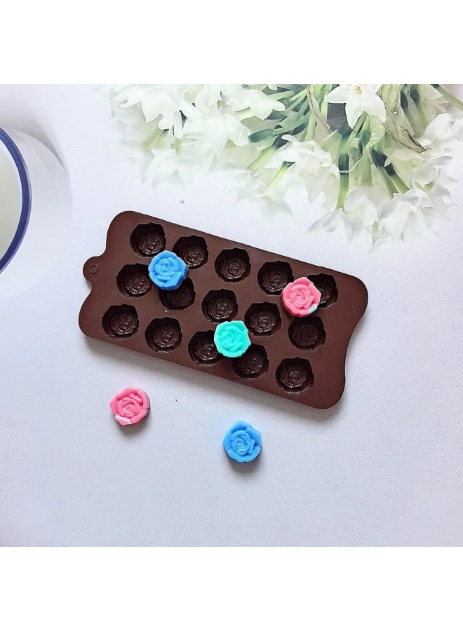 15-Cavity Silicone Baking Tools Rose Chocolate Candy Mold Dessert Pudding Cake Baking Supplies Heat Resistant Non-Stick Coating-Color:Rice Powder - Image 3