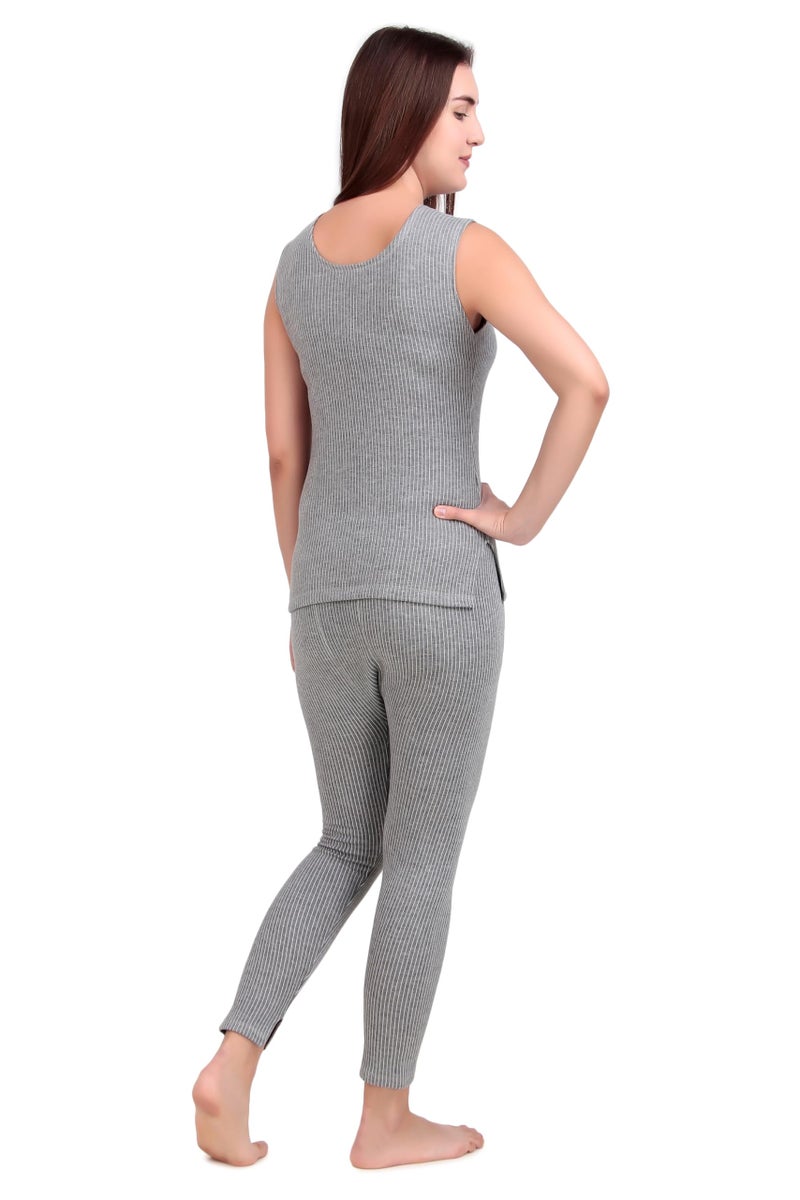 HAP Women's Quilted Thermal Set : Sleeveless Top + Trouser (Light Grey) - Image 4
