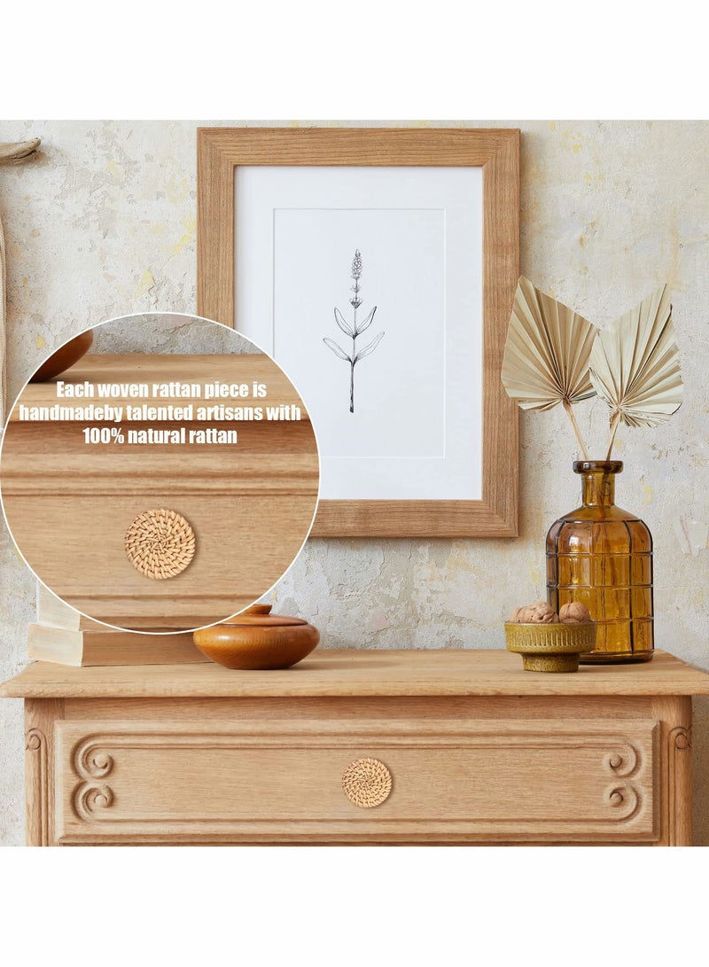 SOLARAE Wooden Drawer Knobs, Rattan Dresser Knobs Round Handmade Wicker Woven and Screws for Boho Furniture Knobs Cabinets Dresser Handles Hardware Pulls Cabinet Knobs Wood Color - Image 4