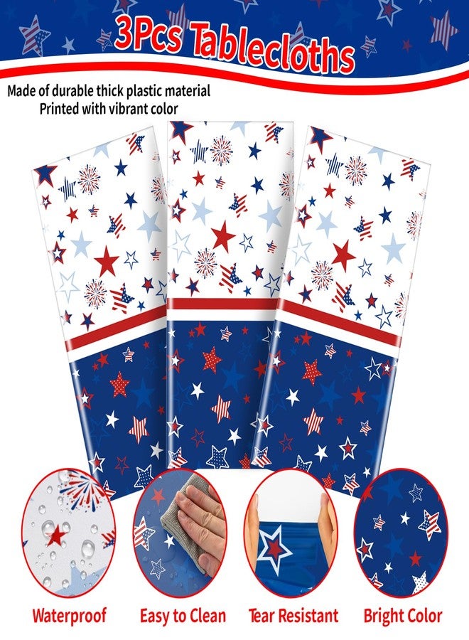 MEIDUO 3Pcs Patriotic Tablecloth, 4th of July decorations with Red White Blue Star and Fireworks, 54x108 Inch disposable tablecloth for Memorial Patriotic Day Independence Veterans Day Party Supplies. - Image 3