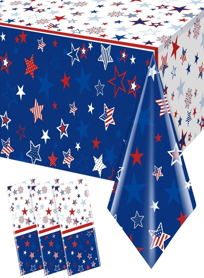 MEIDUO 3Pcs Patriotic Tablecloth, 4th of July decorations with Red White Blue Star and Fireworks, 54x108 Inch disposable tablecloth for Memorial Patriotic Day Independence Veterans Day Party Supplies. - Image 1