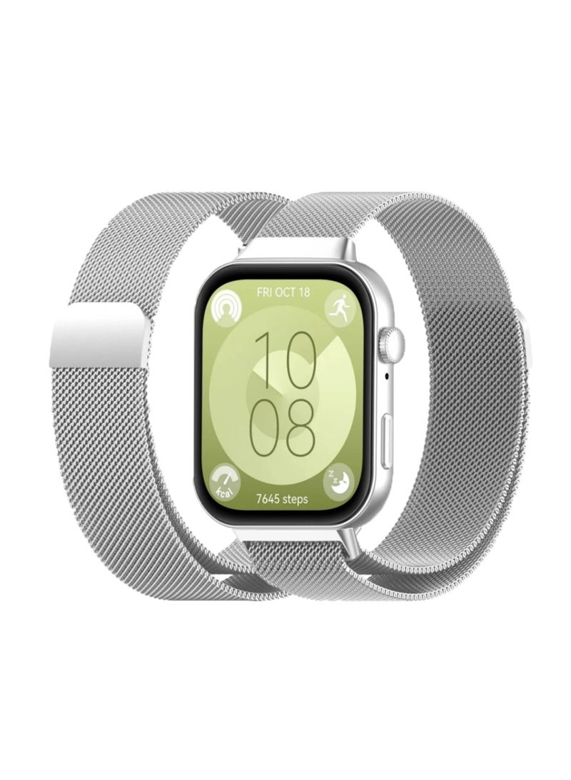 Metal Bands for Huawei Watch Fit 3/Fit 4 Strap(Not for Watch Fit/Fit2), Adjustable Stainless Steel Strap with Magnetic Buckle for Huawei Watch Fit3/ Fit 4-Silver - Image 1