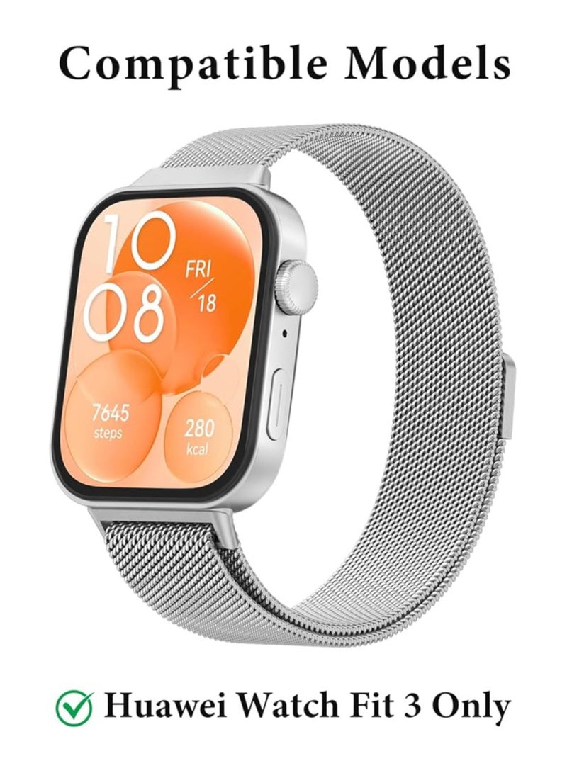 Metal Bands for Huawei Watch Fit 3/Fit 4 Strap(Not for Watch Fit/Fit2), Adjustable Stainless Steel Strap with Magnetic Buckle for Huawei Watch Fit3/ Fit 4-Silver - Image 2