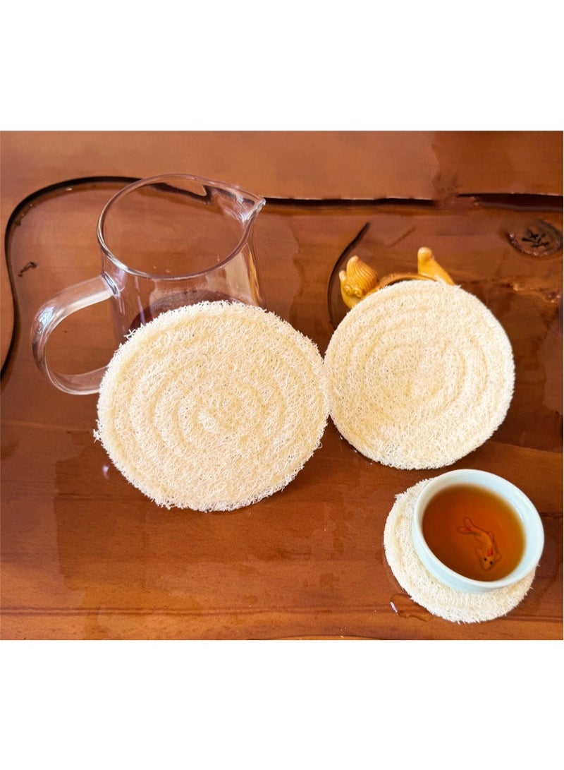 6 pcs Natural Loofah Coasters for Tea Ceremony, Double-Layer, 15cm, White - Image 4