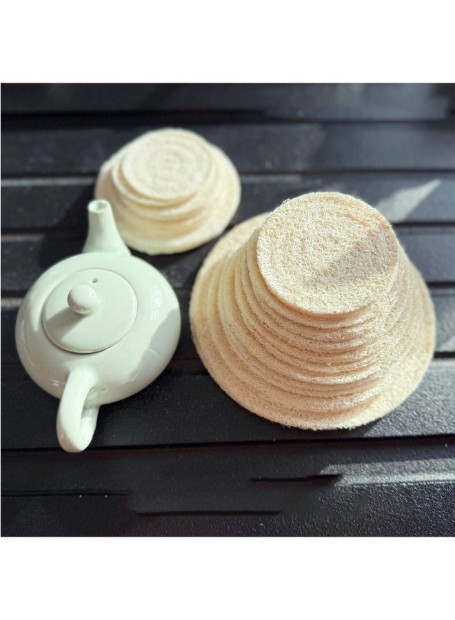 6 pcs Natural Loofah Coasters for Tea Ceremony, Double-Layer, 15cm, White - Image 5