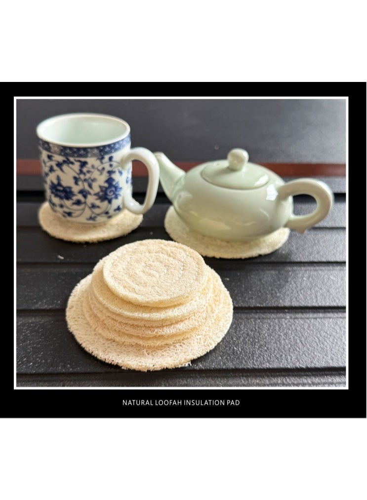 6 pcs Natural Loofah Coasters for Tea Ceremony, Double-Layer, 15cm, White - Image 3