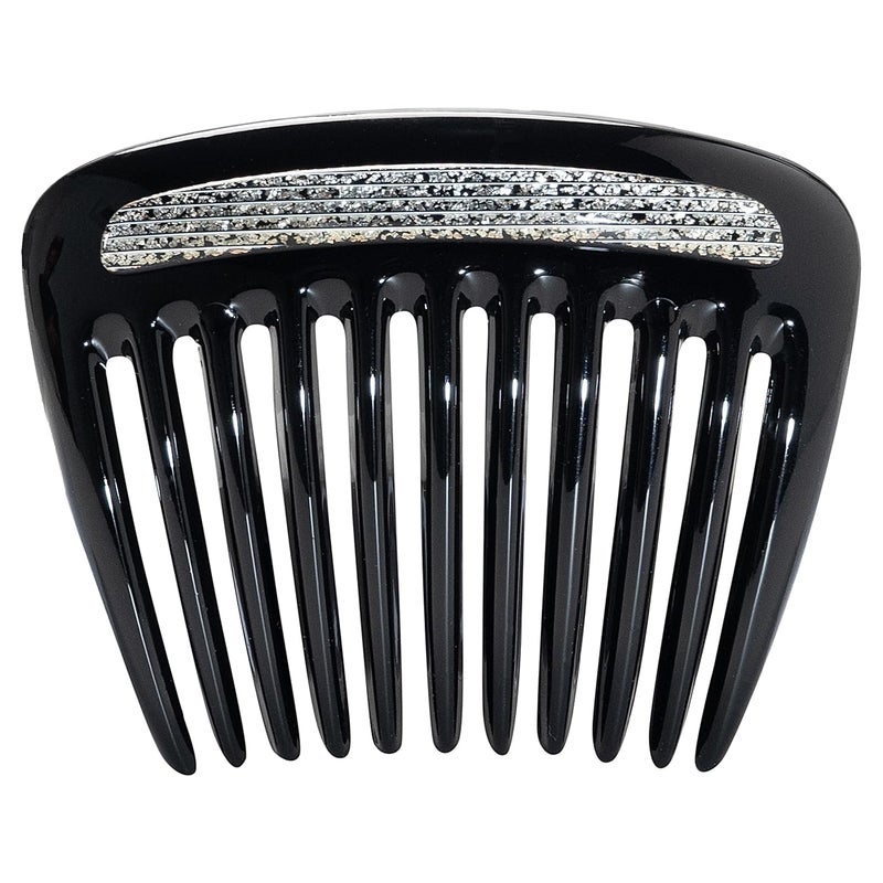 Camila Paris CP3770 French Hair Side Comb Small Rounded Black and Silver, French Twist Hair Combs, Strong Hold Hair Clips for Women Bun Chignon, Styling Girls Hair Accessories Made in France