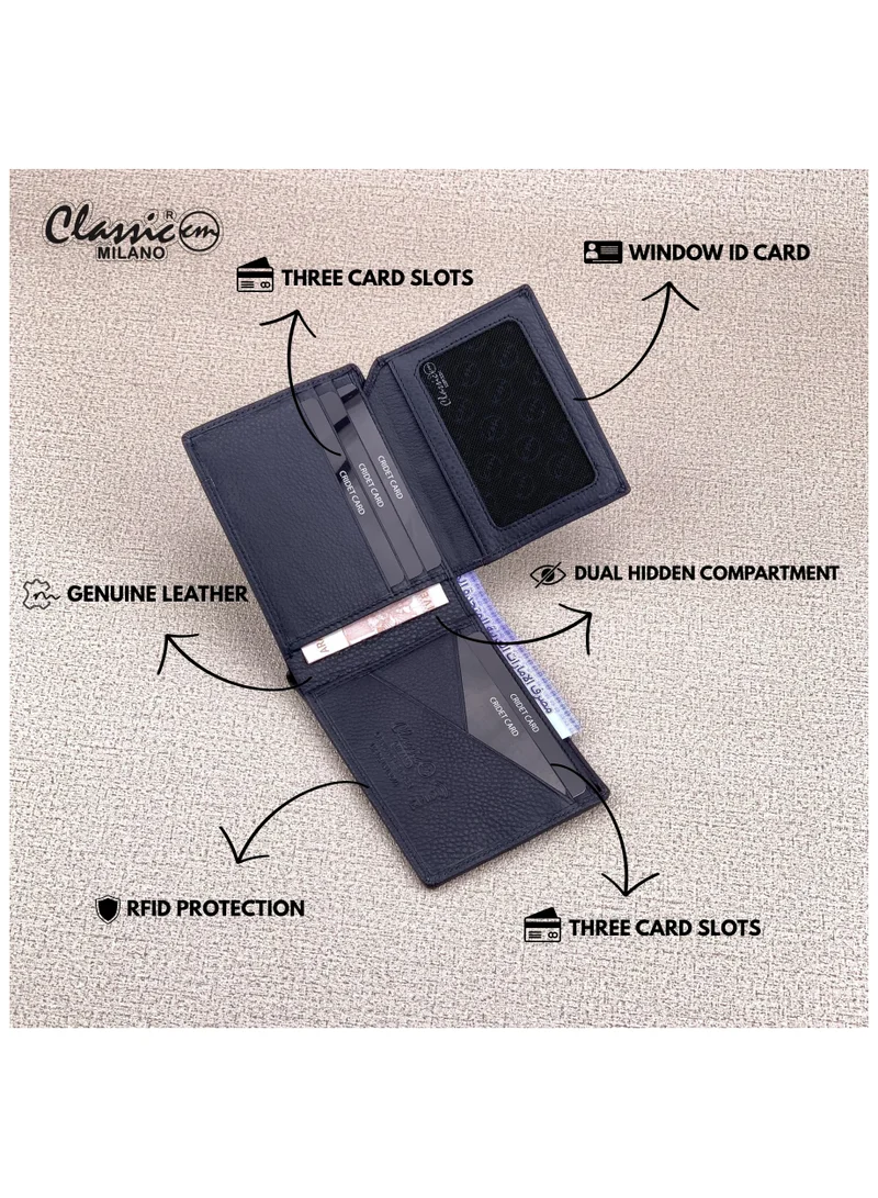 Classic Milano Blue (CNH-4) Classic Milano Genuine Leather Wallet for Men – Slim Bifold Men’s Wallet with RFID Blocking, Multiple Card Slots – Stylish Mens Purse Wallets Gift for Husband, Father for Men | Best Price UAE