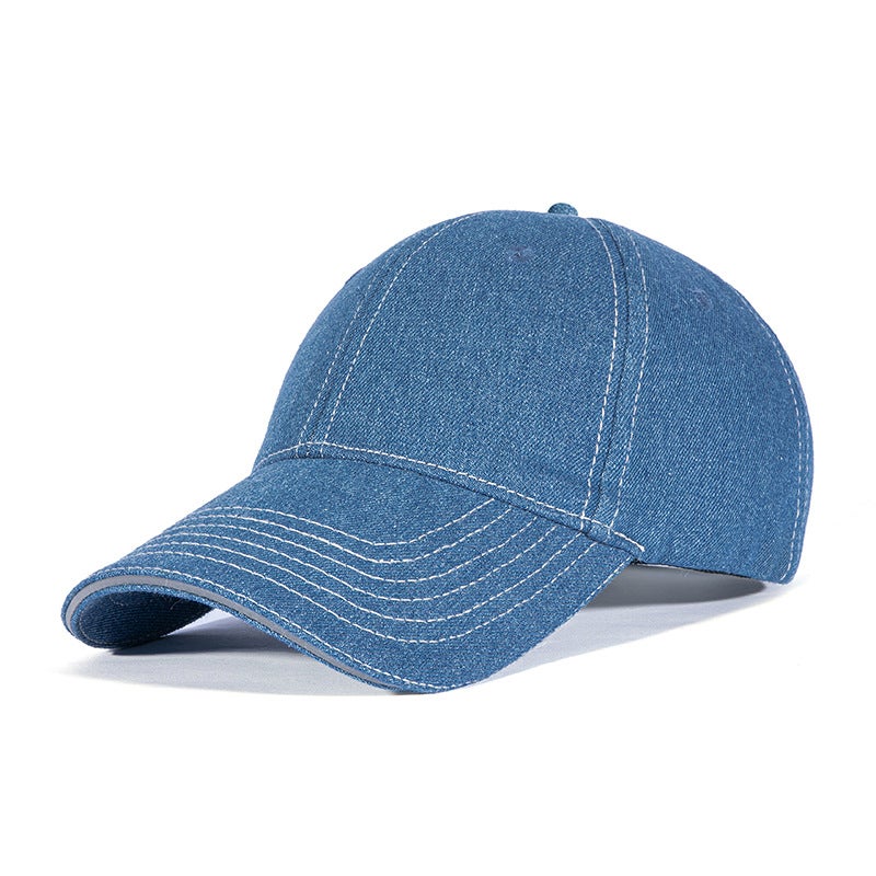 Unisex Denim Baseball Cap Slimming Shade Casual Reflective Blue short brim