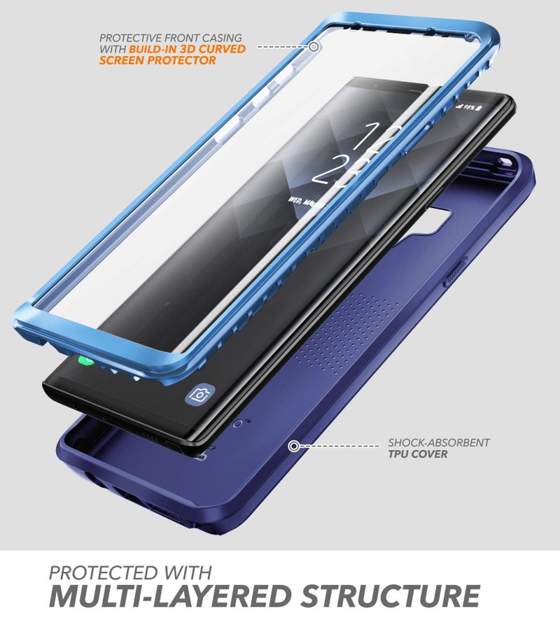 Clayco Compatible with Case for Samsung Galaxy Note 9 (2018 Release) 5G 360 Degree Mobile Phone Case Rugged Protective Bumper Case Full Cover with Built-in Screen Protector (Blue) - Image 2