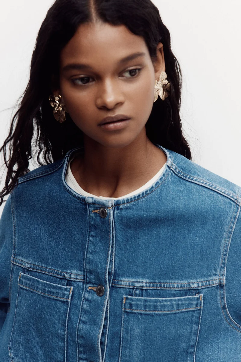 H&M  Collarless trucker jacket for Women | Best Price UAE