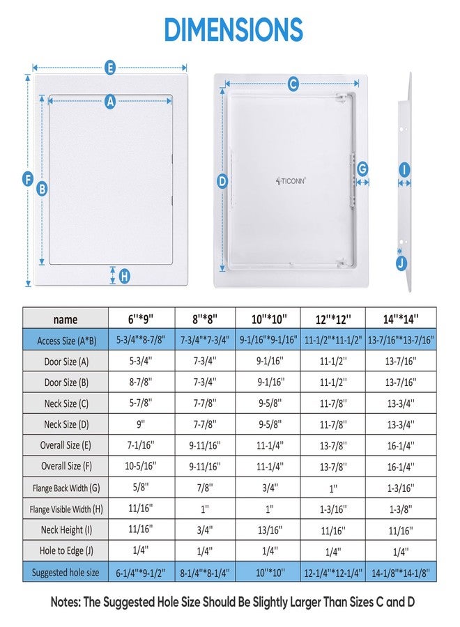 TICONN Access Panel for Drywall, 12 x12 Inch ABS Plastic Wall Hole Cover Access Doors, Easy Install Plumbing Wall Access Panel for Drywall, Ceiling, Wiring and Cables - Image 5