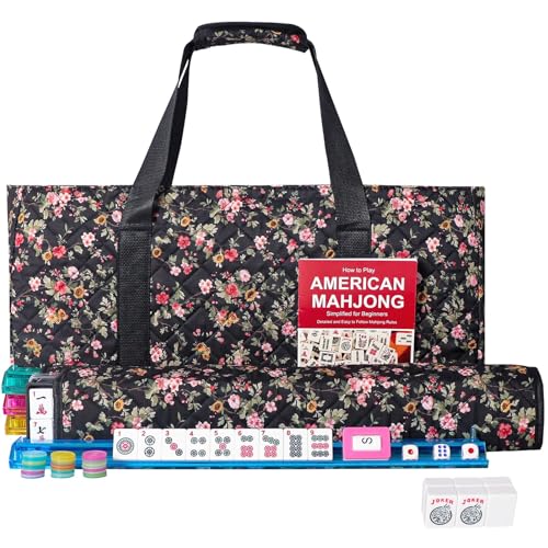 GUSTARIA American Mahjong Game Set 166 Green Tiles 4 AllinOne Color RackPushers Complete Mahjong Tile SetGreen Carrying Bag - Image 1