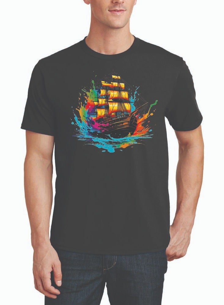 PRINTSHOP4ME Men's Black Colour Drip Tshirt - Round Neck Short Sleeve Tshirt - Soft and Comfortable Adult Men Drip Design Tshirt - Perfect for Everyday Wear - Image 1