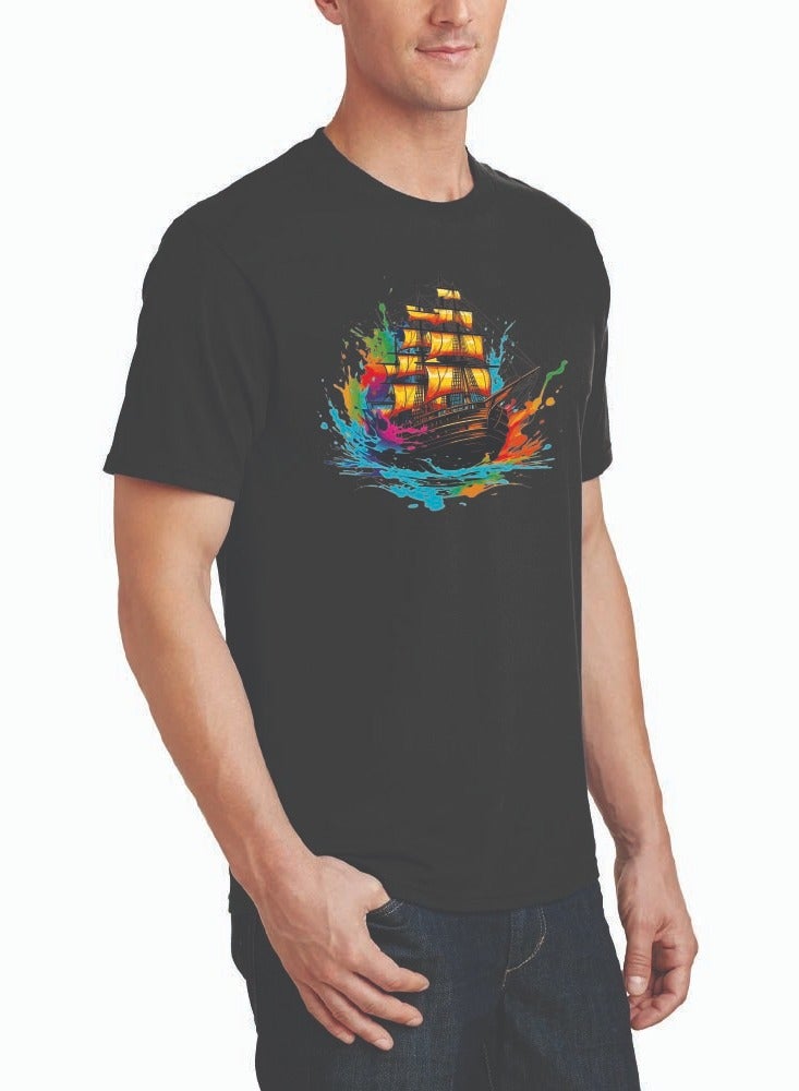 PRINTSHOP4ME Men's Black Colour Drip Tshirt - Round Neck Short Sleeve Tshirt - Soft and Comfortable Adult Men Drip Design Tshirt - Perfect for Everyday Wear - Image 4