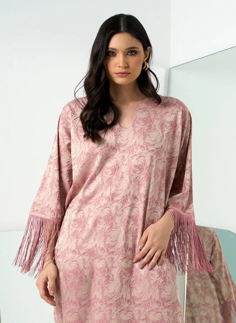 Couturelabs Pink and Gold Fringe Jacquard Kaftan