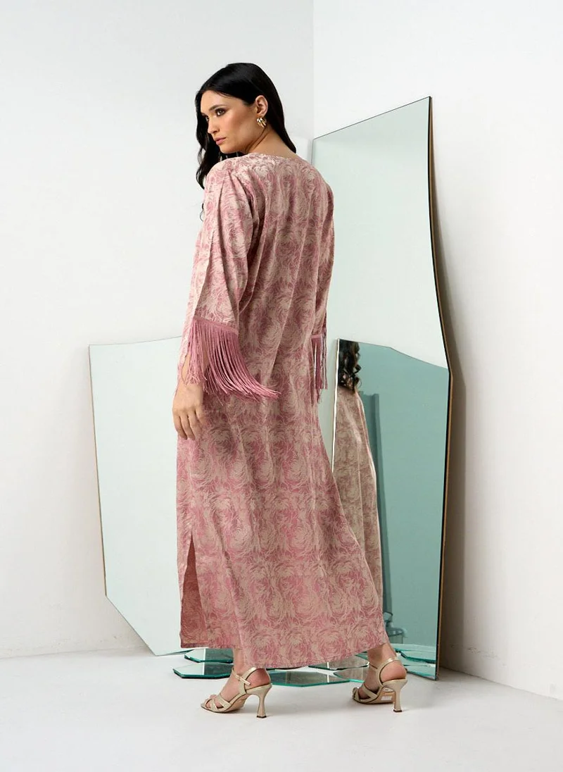 Couturelabs Pink and Gold Fringe Jacquard Kaftan