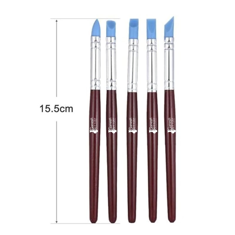 Ganesh Pottery فرشاة طلاء برؤوس مطاطية للنحت والفخار والطين وتشكيل الألوان والخلط والنقش والرسم والنمذجة وإزالة بصمات الأصابع - 5 قطع بأقلام تشكيل برؤوس 7 مم ورؤوس سيليكون - Image 2