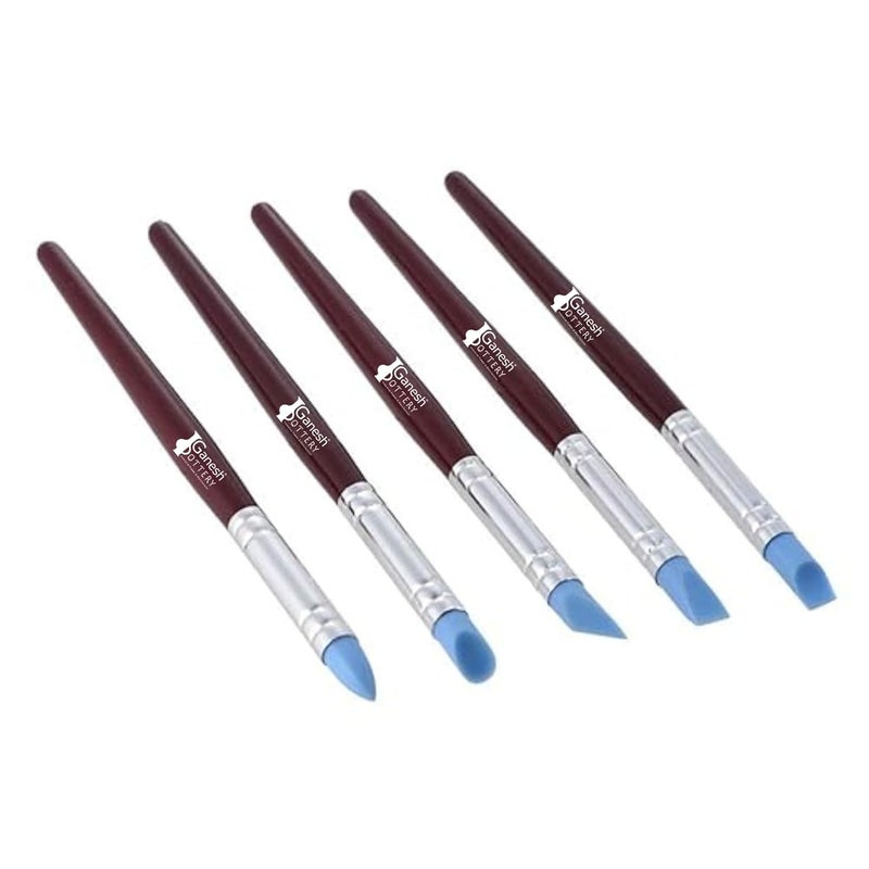 Ganesh Pottery فرشاة طلاء برؤوس مطاطية للنحت والفخار والطين وتشكيل الألوان والخلط والنقش والرسم والنمذجة وإزالة بصمات الأصابع - 5 قطع بأقلام تشكيل برؤوس 7 مم ورؤوس سيليكون - Image 3