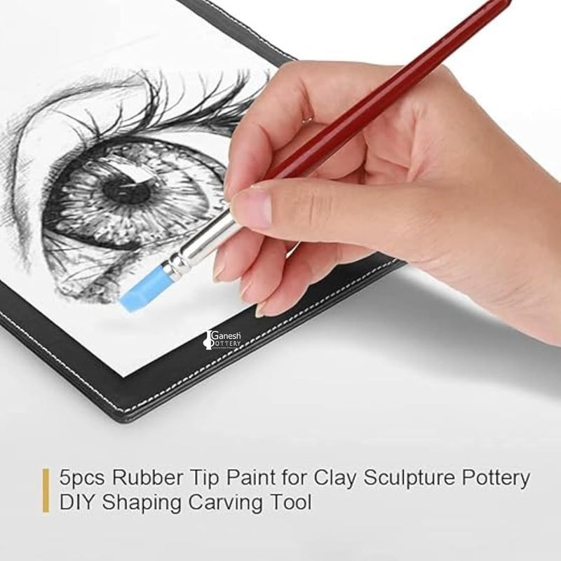 Ganesh Pottery فرشاة طلاء برؤوس مطاطية للنحت والفخار والطين وتشكيل الألوان والخلط والنقش والرسم والنمذجة وإزالة بصمات الأصابع - 5 قطع بأقلام تشكيل برؤوس 7 مم ورؤوس سيليكون - Image 5