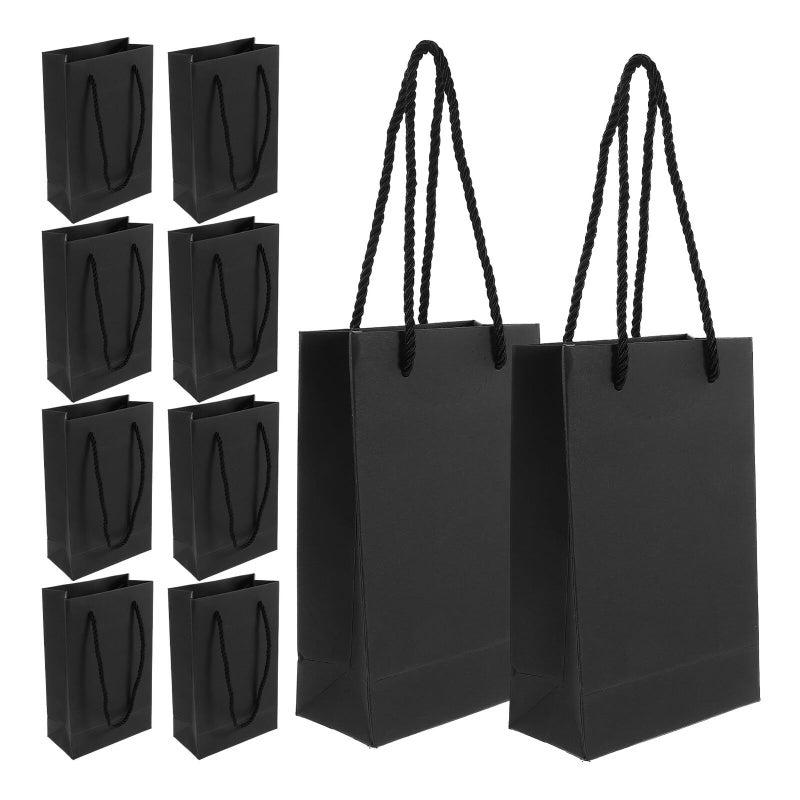 Beaupretty 10 Pack Black Paper Bags with Handles 6x2.5x8 Inch Wedding Party Gifts - Image 2