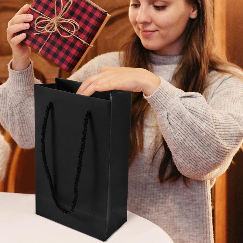 Beaupretty 10 Pack Black Paper Bags with Handles 6x2.5x8 Inch Wedding Party Gifts - Image 4