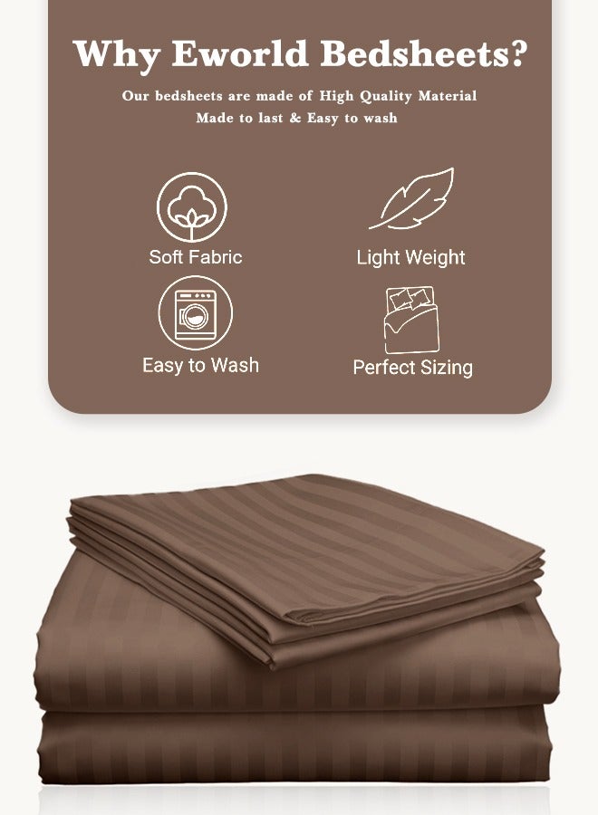Eworld 3 Piece Luxury Dark Brown Striped Bed Sheet Set with 1 Deep Pocket Sheet and 2 Pillowcases for Hotel and Home Crafted from Ultra Soft and Breathable Microfiber for Year-Round Comfort, (Single/Double) - Image 3
