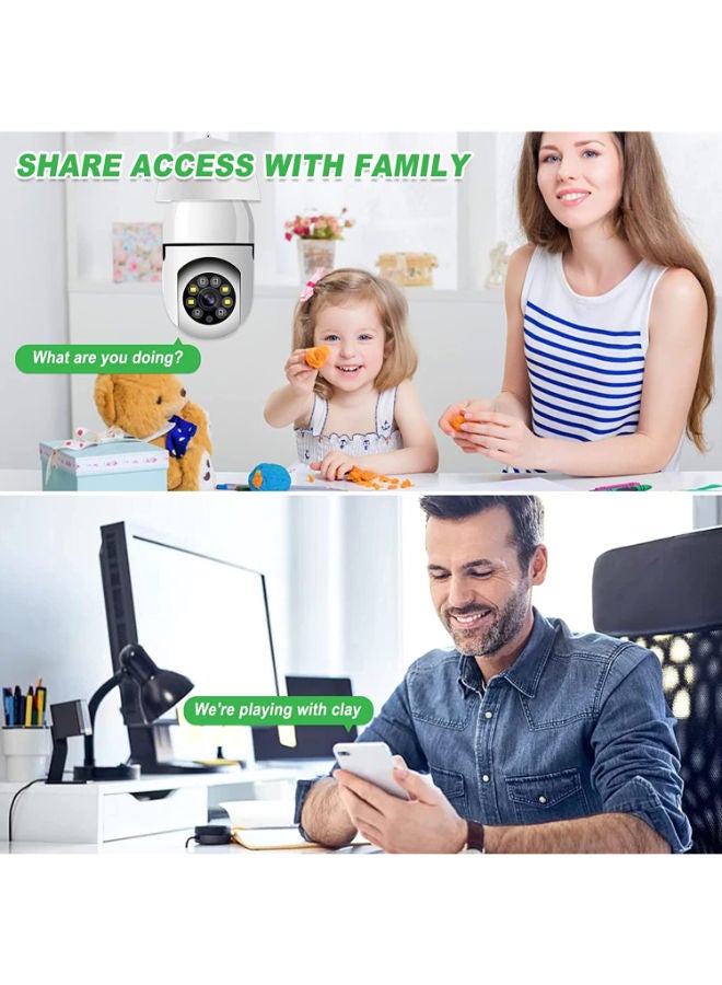 Wireless WiFi Light Bulb Camera Security Camera Dome Camera HD Night Vision Light Socket Camera Outdoor 1080P 360 Degree Smart Home Security Wireless Camera