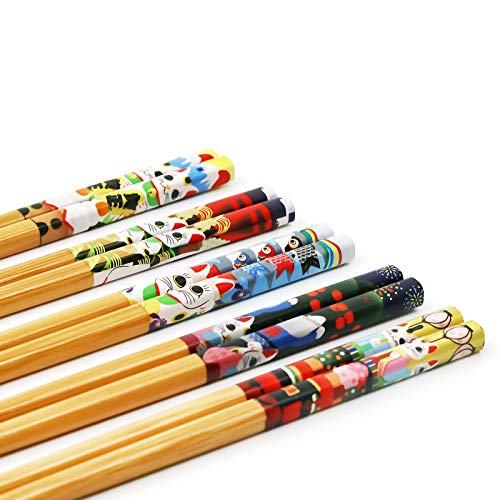 AP ARTSPER Kawaii 5 Pairs Bamboo Chopsticks & 6 Cute Lucky Cat Holders, Classic Japanese Style, Dishwasher Safe, Gift Set - Image 2