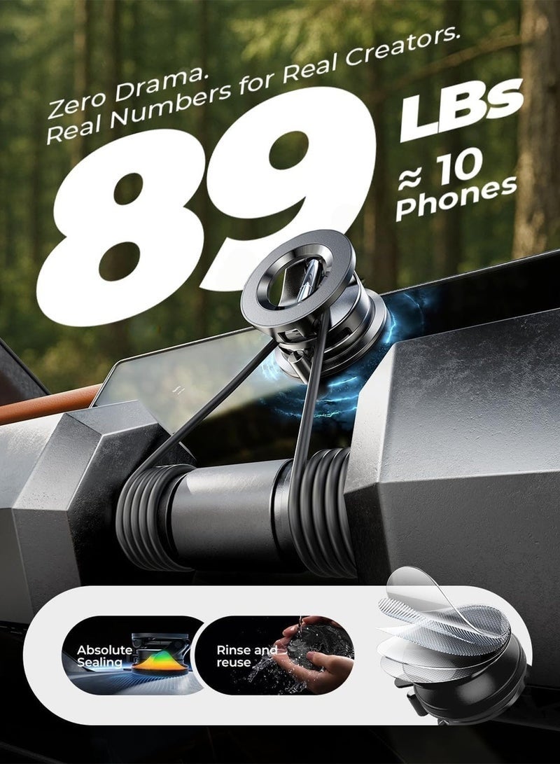حامل هاتف للسيارة متوافق مع MagSafe، حامل مغناطيسي قابل للدوران 360 درجة مع حلقة مغناطيسية، حامل هاتف قابل للطي مزود بخاصية الشفط، مناسب للسيارة والسفر، وللنوافذ والمرايا والاستحمام والأسطح الملساء، متوافق مع iPhone MagSafe وGalaxy S24 Ultra وجميع الهواتف الذكية - Image 4