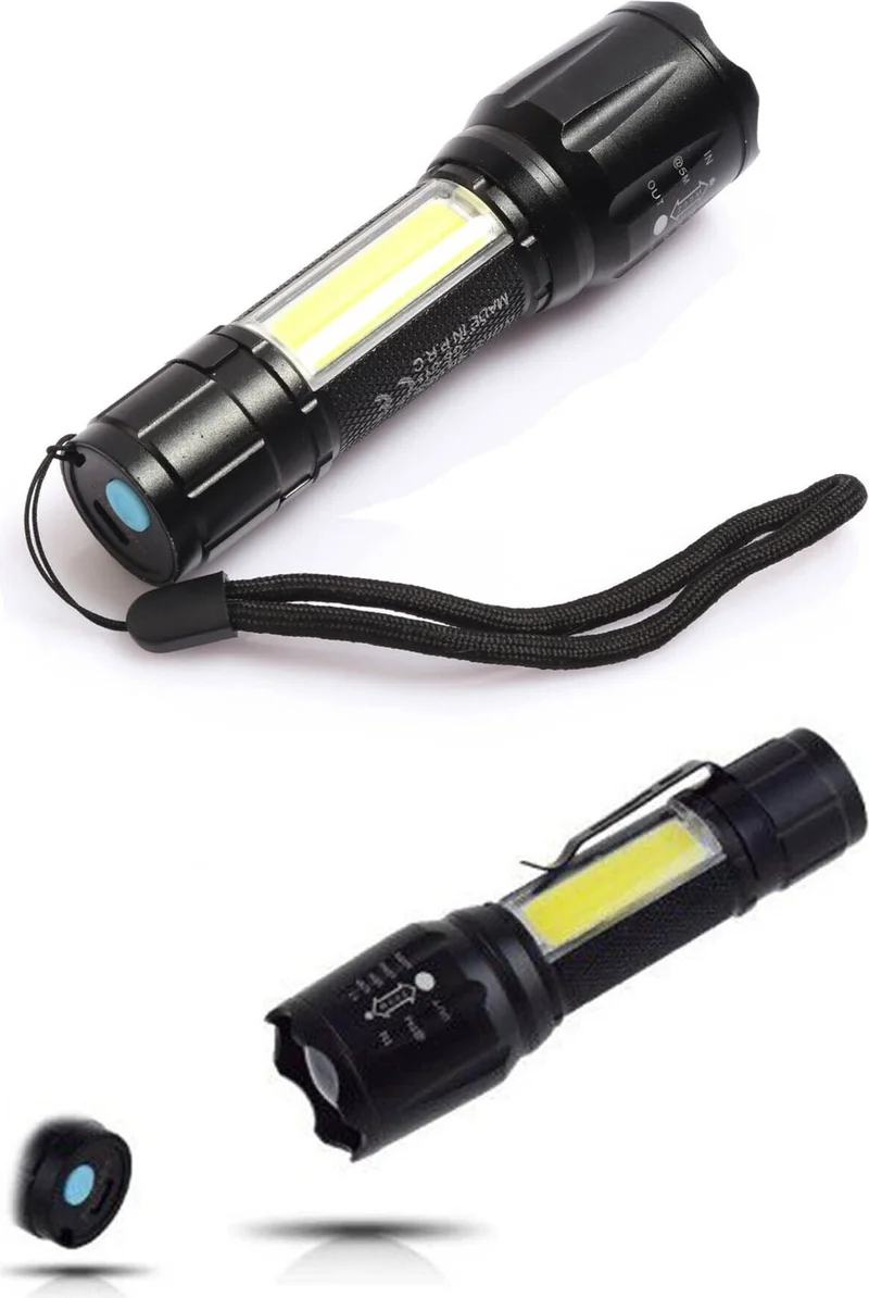 موبي Gold Silver GS-515 USB Rechargeable Metal Flashlight with 4 Level Zoom Gs 515