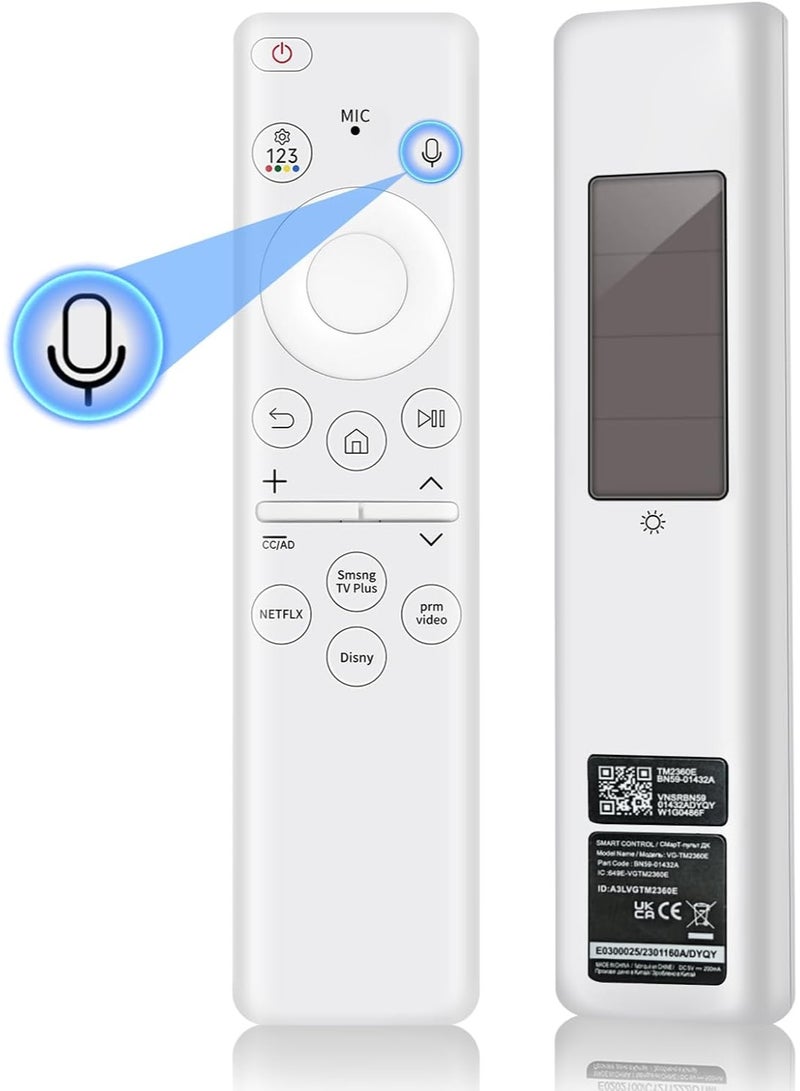 JAJEEK BN59‑01432A Solar Voice Remote Control Replacement – Compatible with Samsung 2023 Neo QLED 8K HDR Smart TVs – Bluetooth & IR, USB‑C Rechargeable, Eco‑Friendly, White, 1‑Year Warranty - Image 1