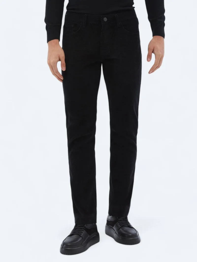 Kip Black Weaving Slim Fit Casual Cotton Blended Trousers