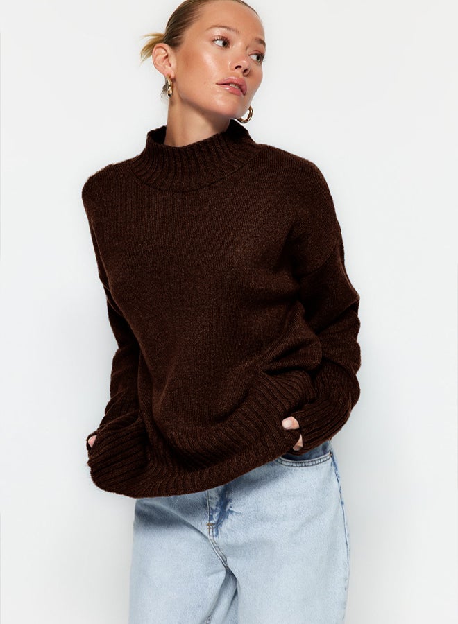 trendyol Brown Wide-Cut Soft Textured Basic Knitwear Sweater - Image 1