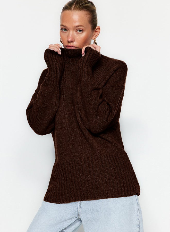 trendyol Brown Wide-Cut Soft Textured Basic Knitwear Sweater - Image 2