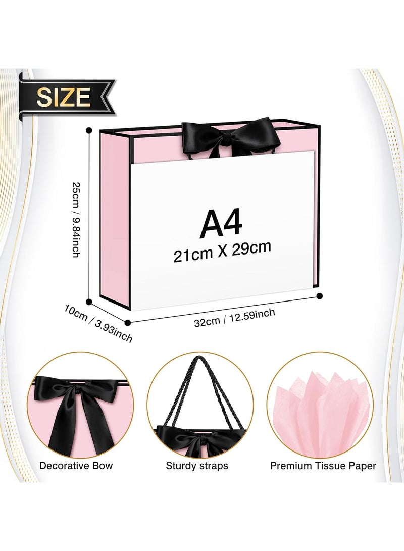 DELGREEN 2PCS Pink Large Gift Bags, Paper Bags with Ribbon, Greeting Cards and Tissue Paper, Portable Party Bags with Handles, Birthday Gift Bags, Present Bags for Wedding Party, Party Supplies（32*25*11cm）  - Image 2